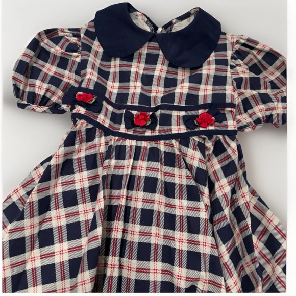 Plaid Navy and Red Little Girl Formal Dress - Picture 3 of 10
